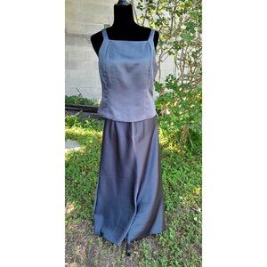 Vintage Heddy Formal 2-PC Satin Sleeveless Top & Maxi Skirt Dark Teal Size 6